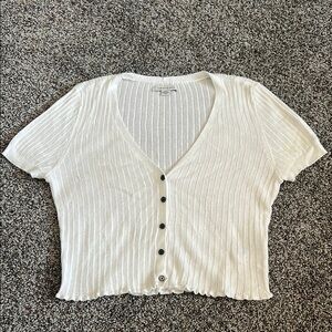 American Eagle White Ribbed Button-Up Top